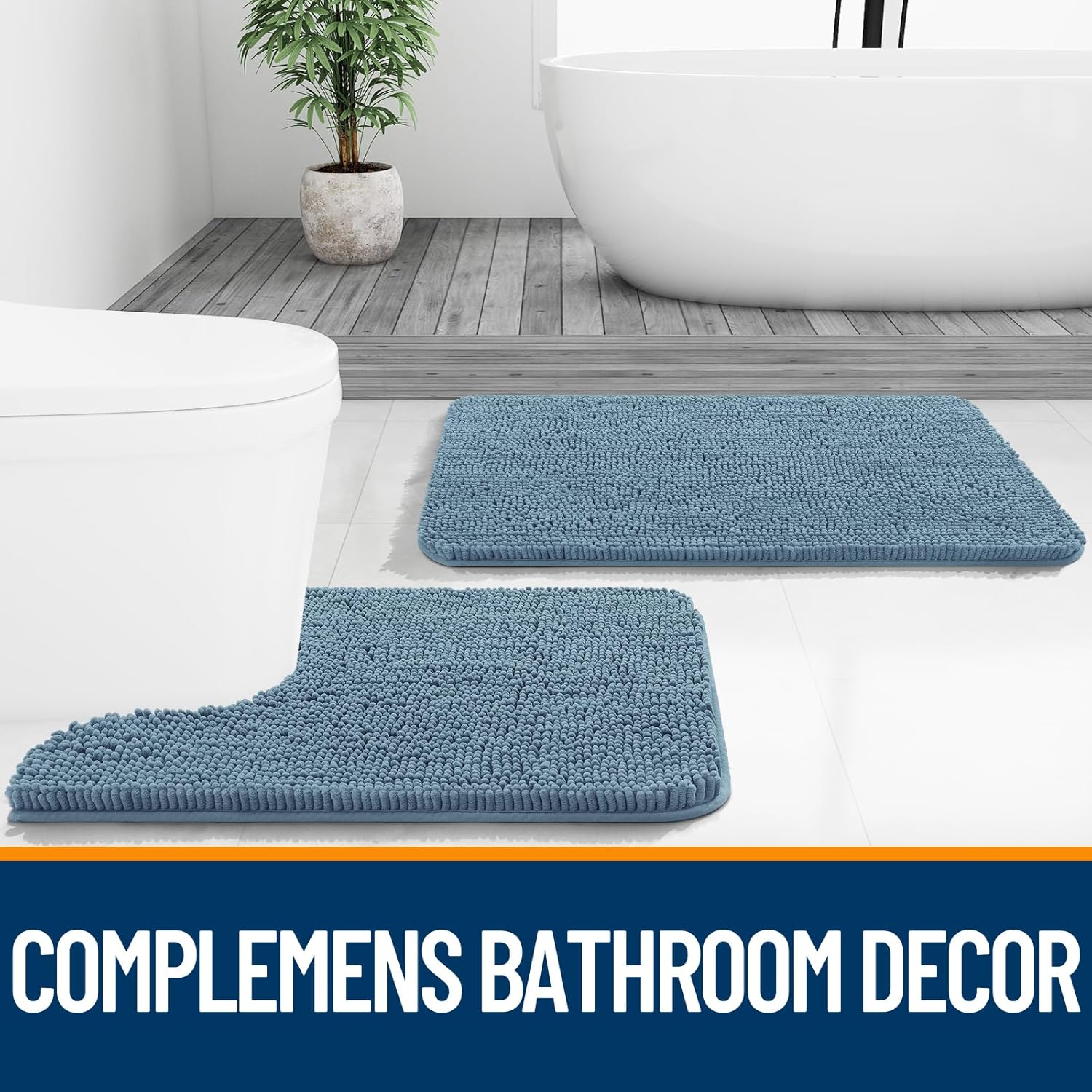OLANLY Bathroom Runner Rugs - Soft Absorbent Chenille Mats | Quick Dry, Machine Washable, 47x24, Airy Blue
