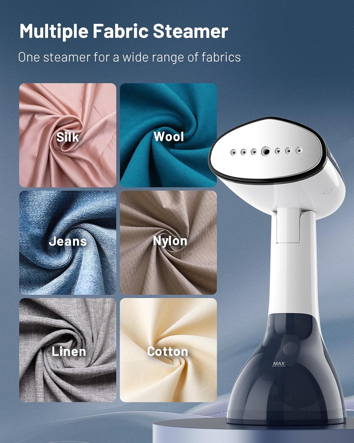 Beautural Portable Clothes Steamer - Fast 35-Second Heat-Up, Large Detachable Water Tank, Blue