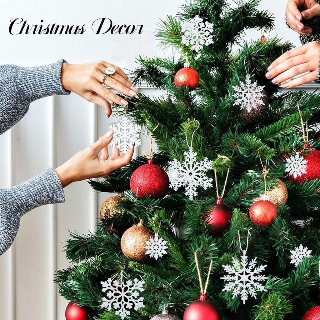 NEWMIAO Snowflake Ornaments - 36pcs Glitter Plastic Decorations in 5 Patterns for Winter Wonderland Decor