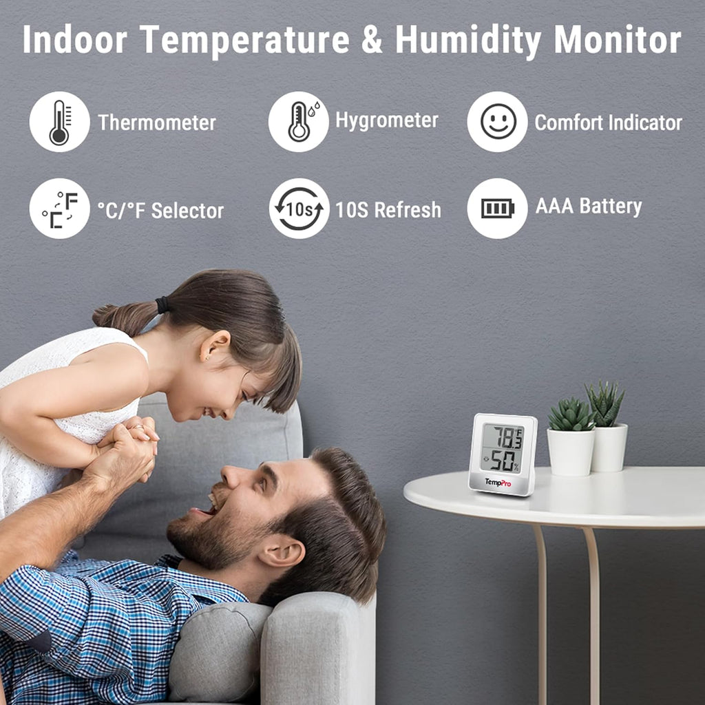 TempPro TP49 Digital Hygrometer & Indoor Thermometer - Accurate Humidity & Temperature Monitor | Mini Design