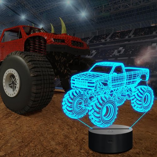 CoolGift Mart Monster Trucks Night Light for Boys, 3D LED Optical Illusion Lamp with Remote Control and Timer, Perfect Christmas and Birthday Gift Idea for Boys, Kids, and Teens