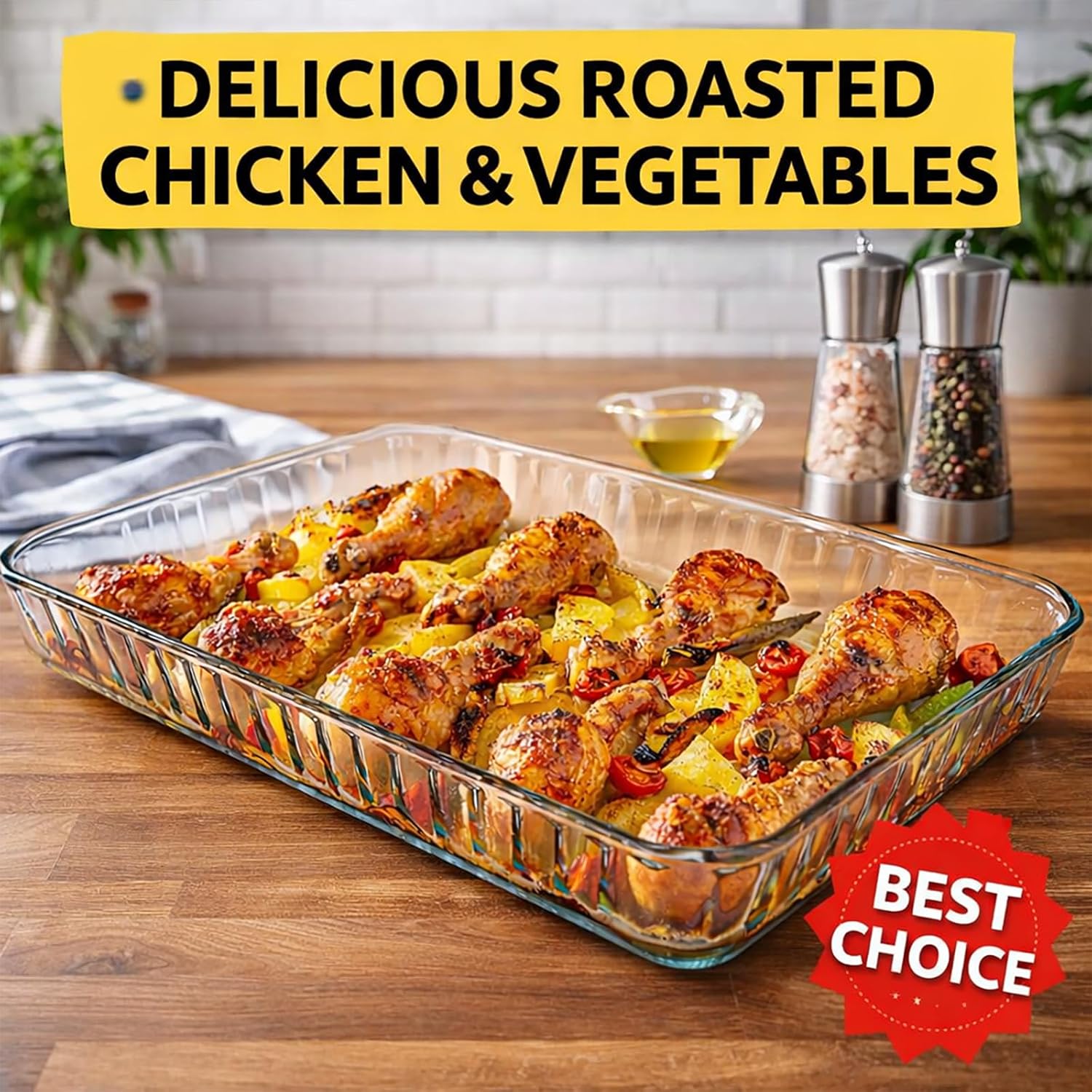 Ums Glass Baking Dish - 4-Qt Borosilicate Oven Pan | Microwave & Oven-Safe Casserole Dish (16" x 11" x 2")