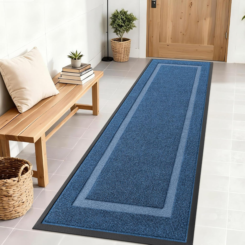 OLANLY Waterproof Front Door Mat - All-Season, Sturdy Natural Rubber, Easy Clean | 71x23, Light Blue