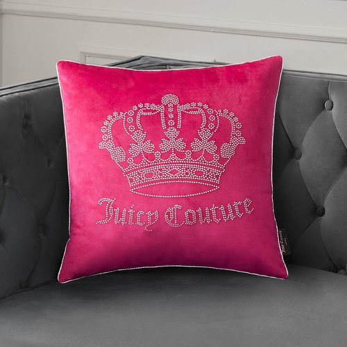 Juicy Couture Square 1-Piece Living Room and Bedroom Décor, Premium Throw Pillow, 20"x20", Hot Pink Rhinestone Crown