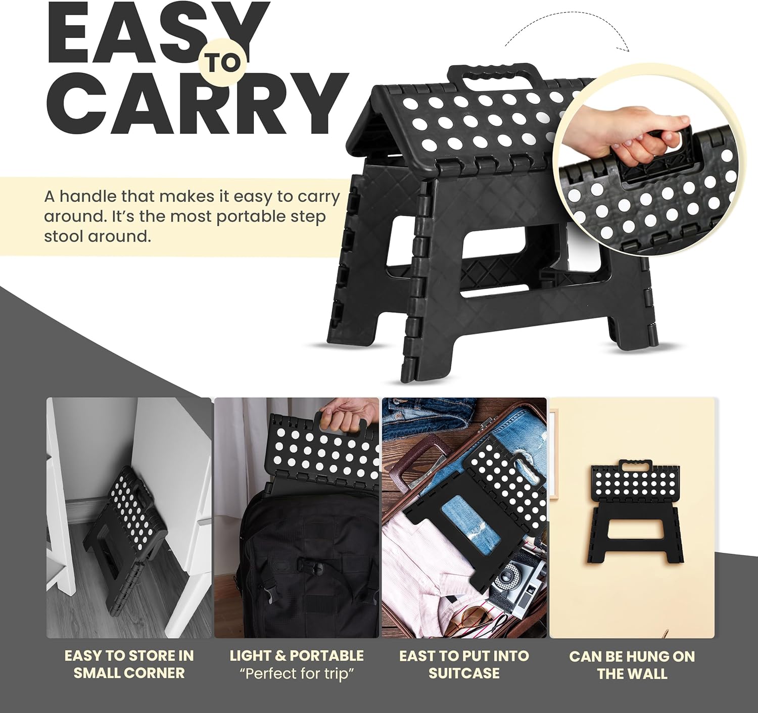 Utopia Home Folding Step Stool - 9-Inch Anti-Slip Collapsible Design | Supports Up to 300 lbs - Black