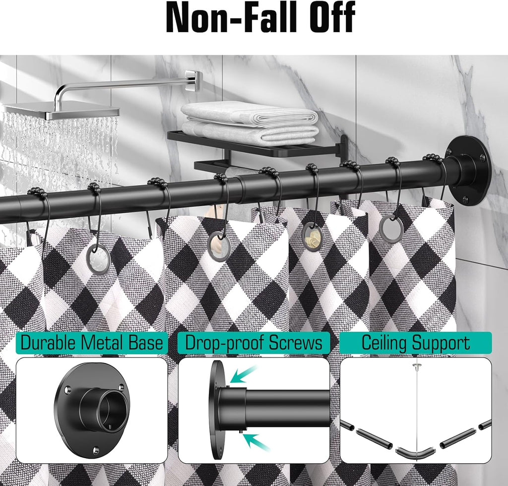 YASONIC L-Shaped Shower Curtain Rod - Includes 3 Pack Corner Shower Caddy for Optimal Space Saving