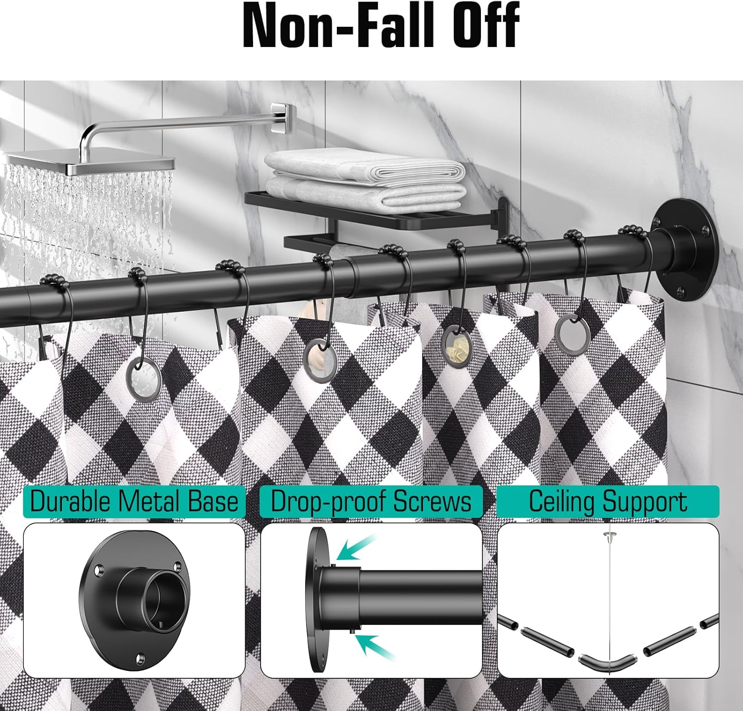 YASONIC L-Shaped Shower Curtain Rod - Includes 3 Pack Corner Shower Caddy for Optimal Space Saving