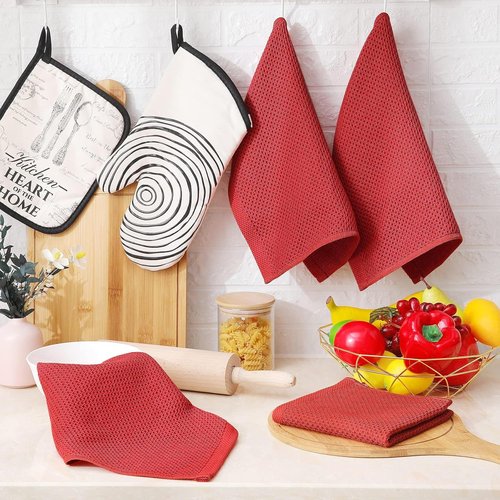 Homaxy Kitchen Dish Cloths - 100% Cotton Waffle Weave, Ultra Soft & Absorbent, 12x12 Inches, 8-Pack, Brick Red