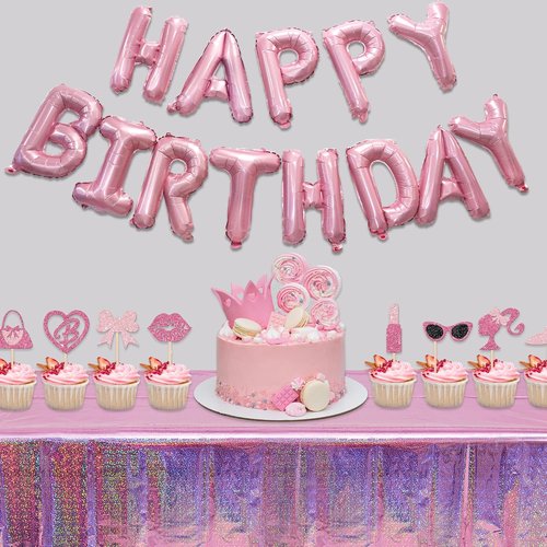 GREATRIL Metallic Pink Happy Birthday Banner - Festive Party Decorations for Unicorn & Princess Themes