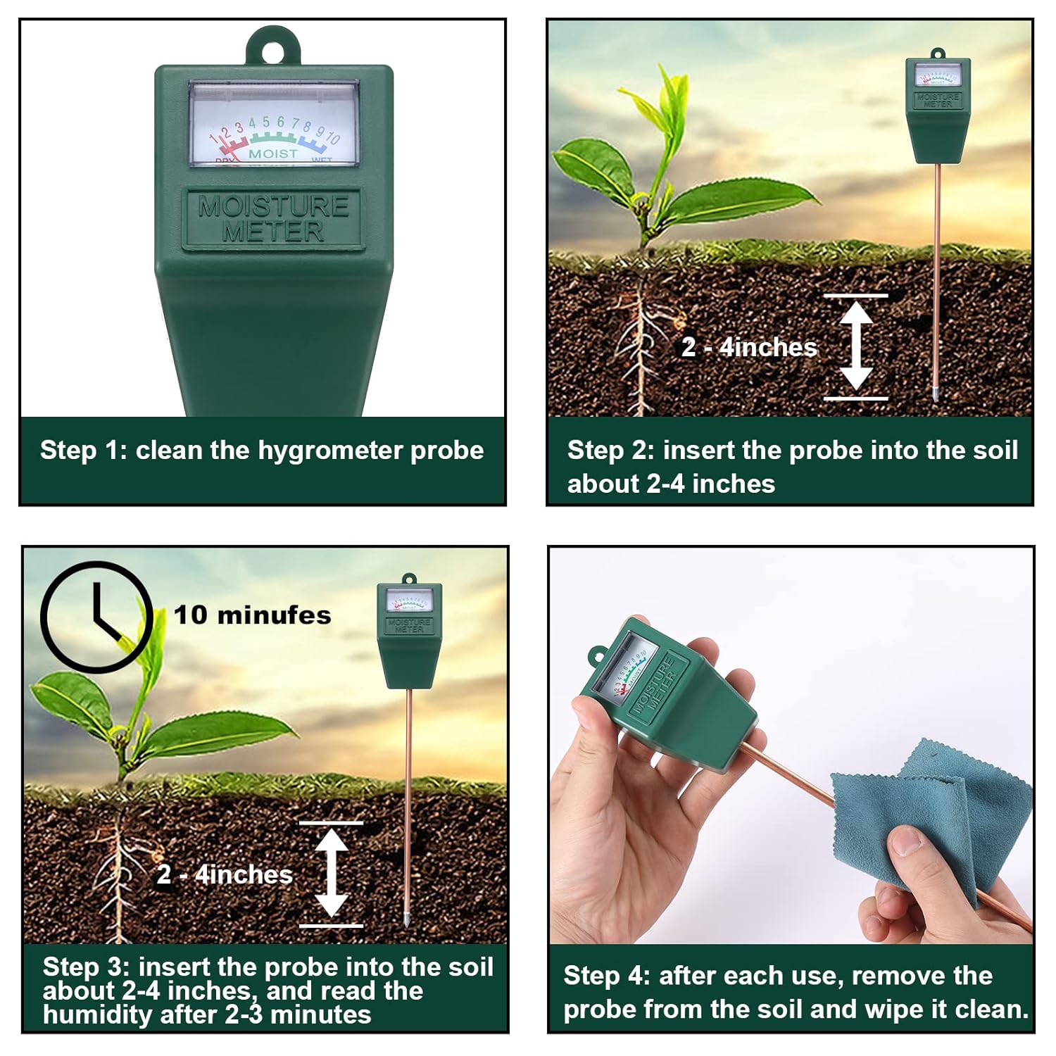 Skiennix Soil Moisture Meter - Accurate Plant Water Tester for Indoor & Outdoor Use | No Battery Required (Black & Green)