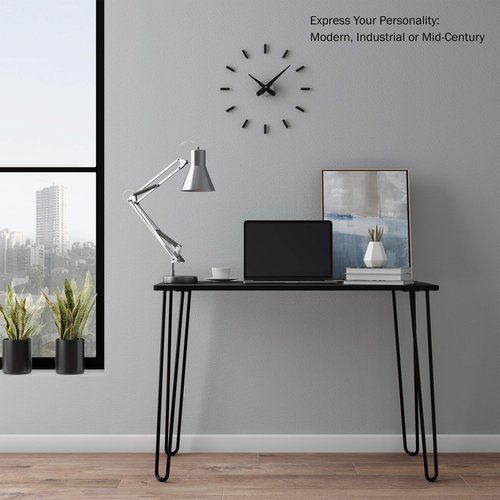Desk with Hairpin Legs - Modern Industrial Style Home Decor - Woodgrain-Look and Steel Accent Home Office Furniture by Lavish Home (Black)