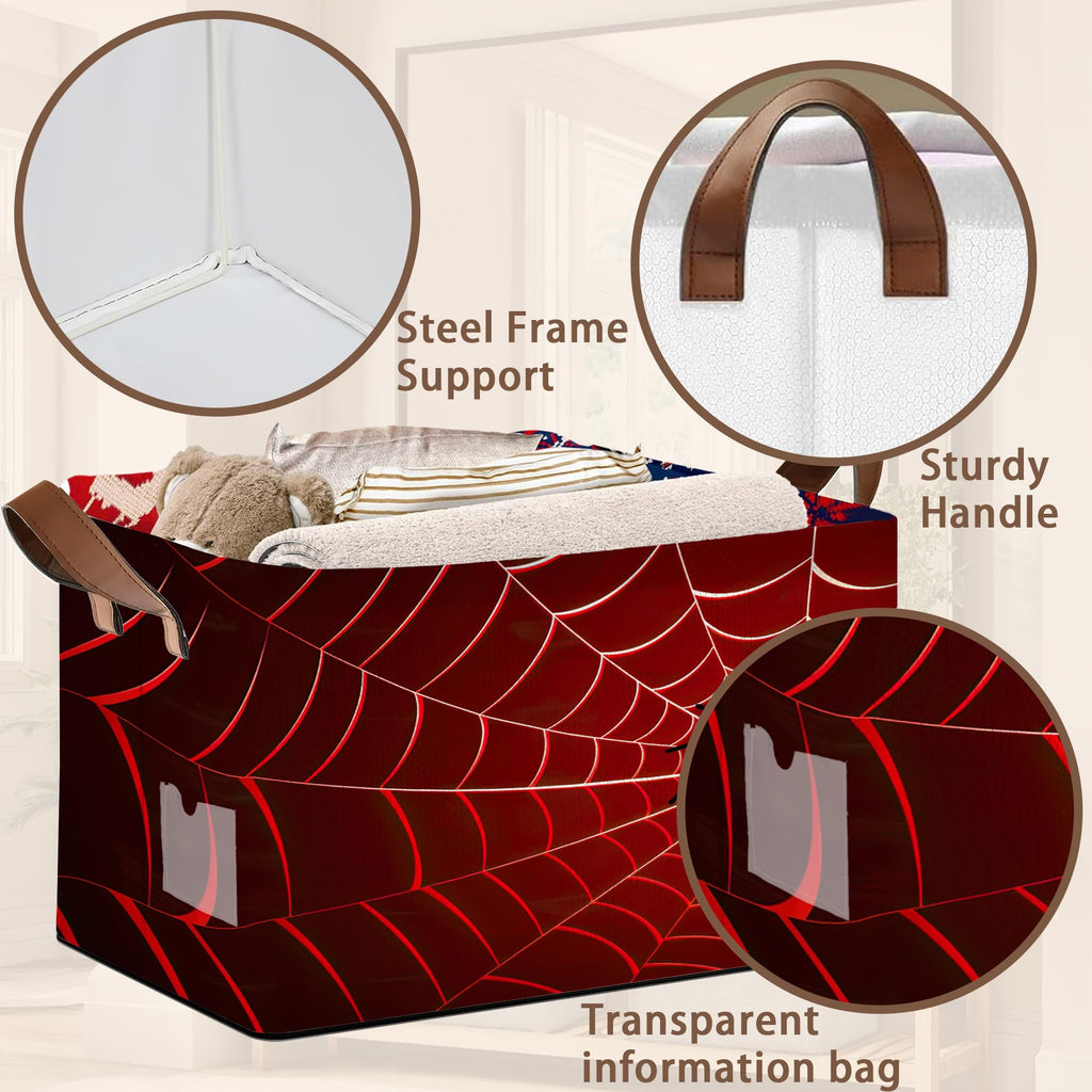Red Spider Web Pattern Collapsible Box - 17x11.5x10.5 Inch Foldable Organizer for Seasonal Decor, Closet, Under Bed,Halloween Decor, Gothic Storage - Space-Saving Single Pack