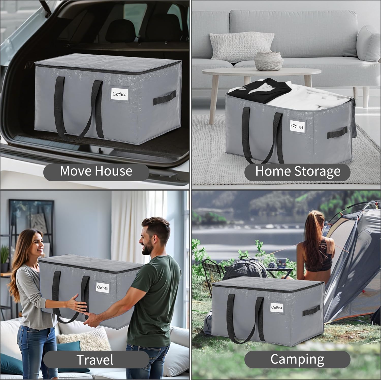 BAGAIL Extra Large Heavy Duty Moving Bags - Strong Handles for Easy Transport | 16 Pack in Grey