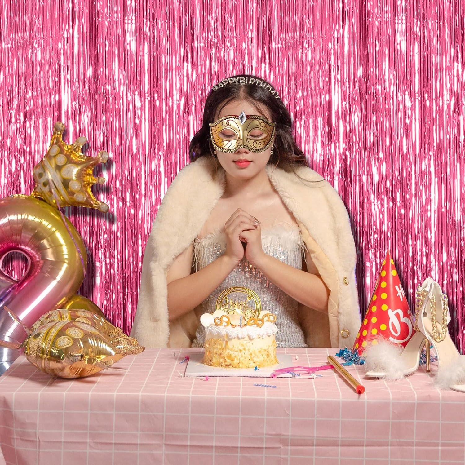 Skiennix 20 Pack Pink Backdrop Decorations - Tinsel Curtain Party Foil Fringe for Birthday & Graduation