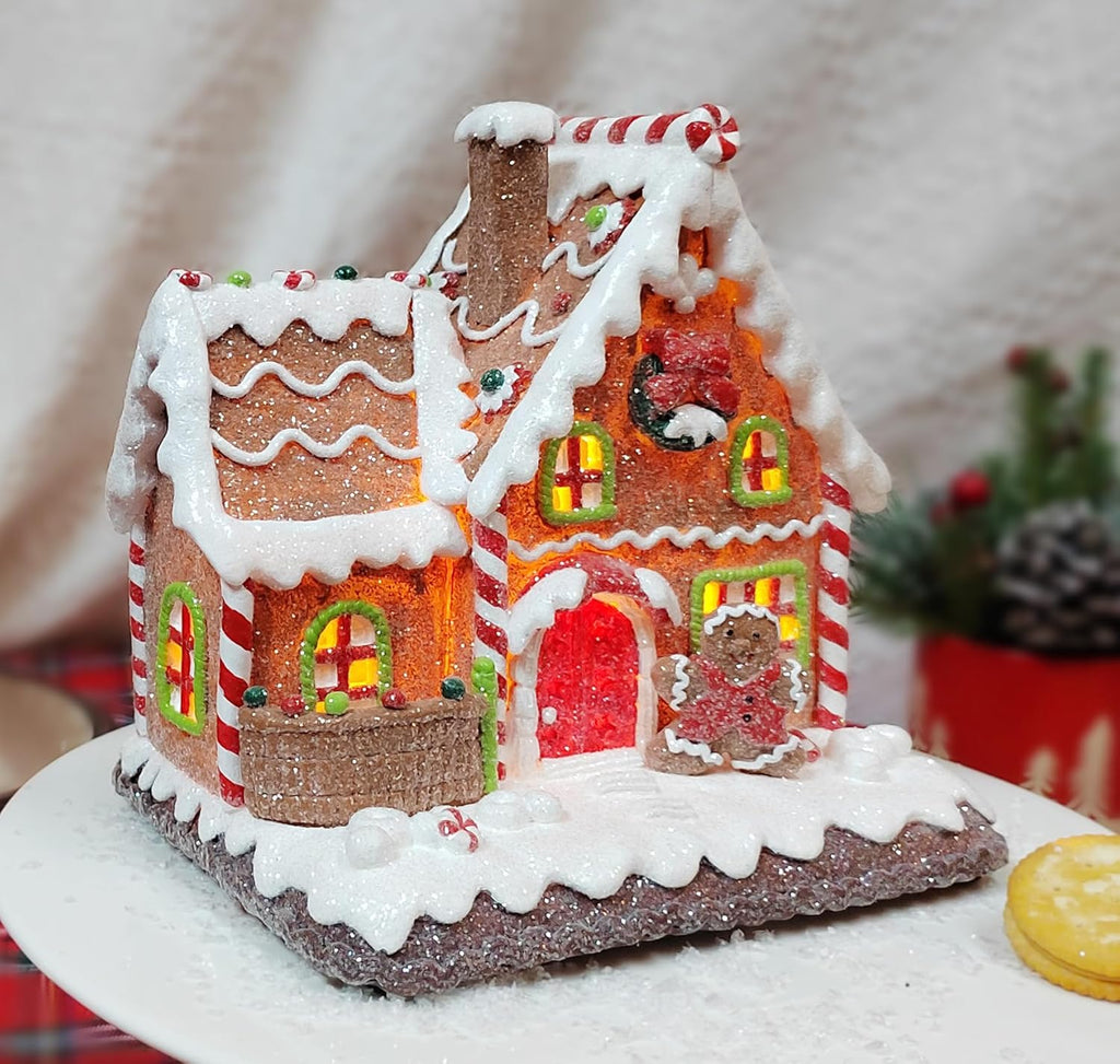 Moments In Time Gingerbread House | Light-Up Christmas Village Decoration - 7.5” Handcrafted LED Décor