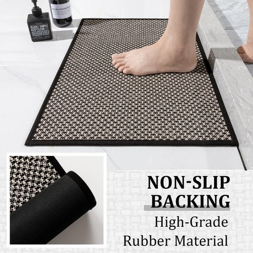 YIHOUSE Thin Bath Mat Black Bathroom Rugs Sets 2 Pieces, Non Slip Absorbent Mats Quick Dry, Woven Rugs Washable, Tapetes para Baño for Bathroom Toilet,Bathtub(17"x24"+17"x32")