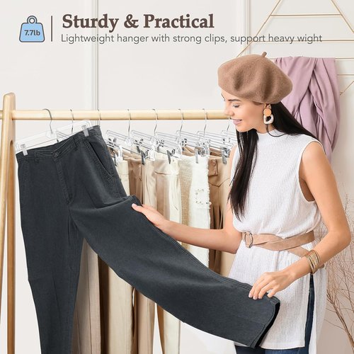 HOUSE DAY Clear Pants Hangers - Non-Slip Heavy Duty Clip Hangers for Women | 25 Pack, 14" Short Size