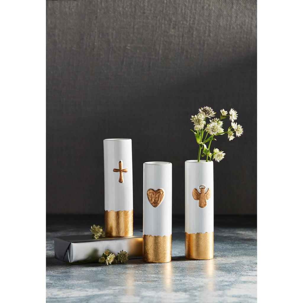 Mud Pie Painted Gold Bud Vase, Heart, 7" x 2" Dia