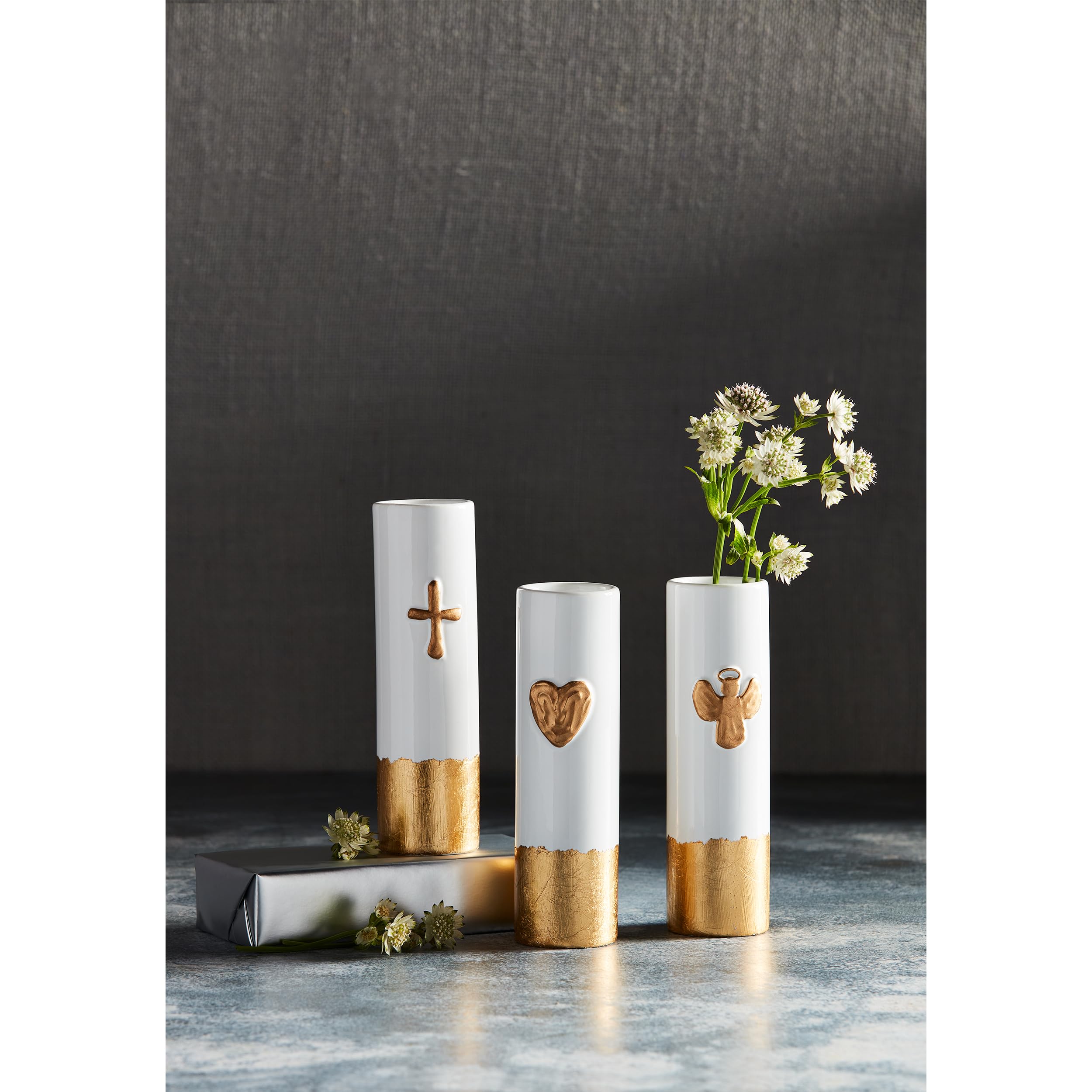 Mud Pie Painted Gold Bud Vase, Heart, 7" x 2" Dia