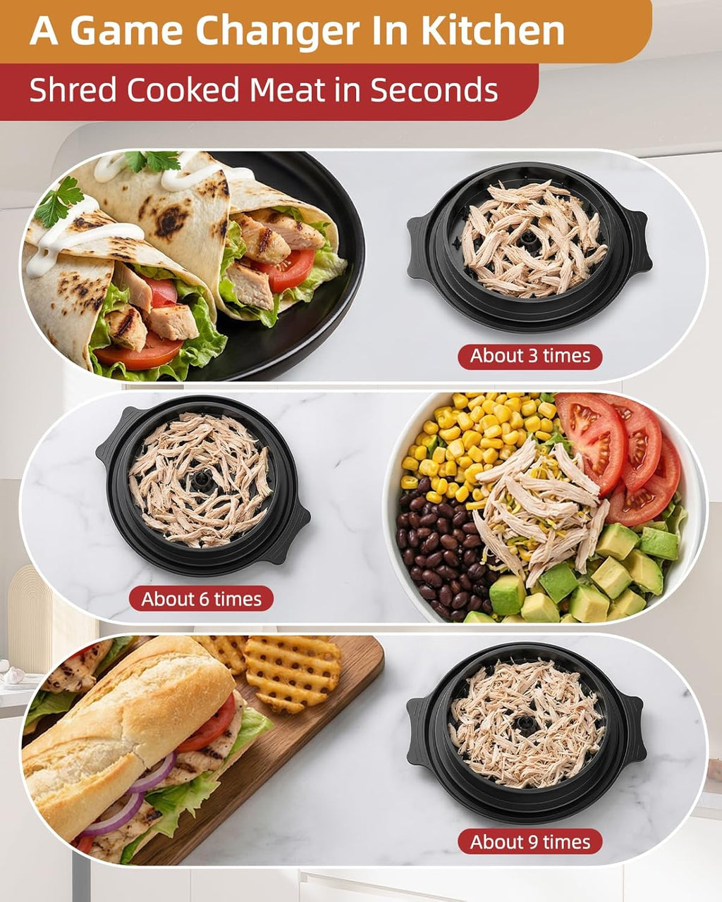 Skiennix Chicken Shredder - Large BPA-Free Meat Shredder Tool with Tray & Brush | Anti-Slip Design (Black)