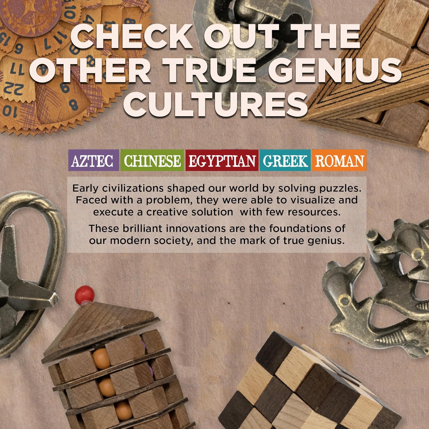 Project Genius Caesar's Calendar Wood Puzzle - 365+ Brainteasers for Adults & Kids 8+ | Unique Desk Challenge