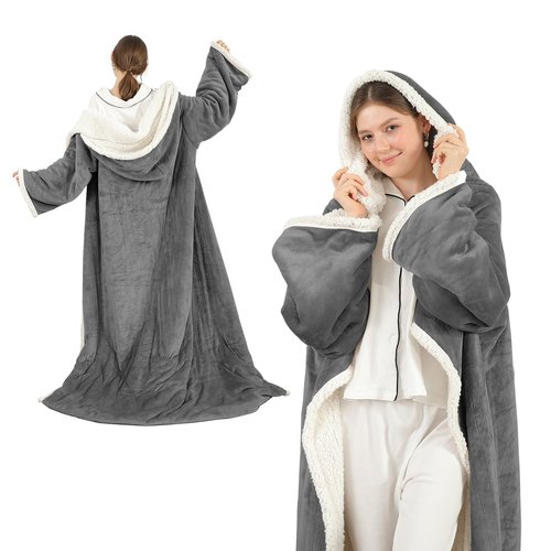 COZYTY Wearable Heated Blanket with Foot Pocket, Electric Snuggle Throw Blankets with Sleeves, 6 Heating Levels & 1-4H Auto Shut-Off, Machine Washable, Housewarming & Gift, 50 * 70"+16", Dark Gray