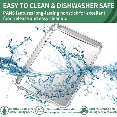 Baking Sheets Set of 2, HKJ Chef Cookie Sheets 2 Pieces Stainless Steel Baking Pans & Toaster Oven Tray Pans, Rectangle Size 23.54L x 15.67W x 1.18H inch & Non Toxic & Healthy & Easy Clean