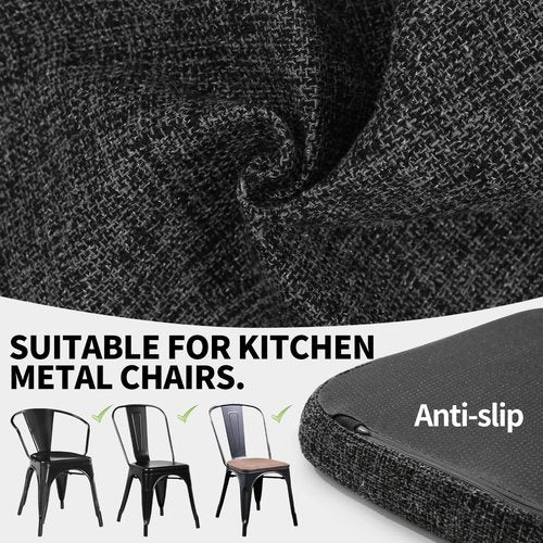 SINOSSO Memory Foam 14" Metal Chair Cushions 4 Pcs, Modern Interwoven Style Magnetic Chair Pads for Dining Kitchen Cafe Bistro Stackable Chair (U-Shape, Black-Gray, 4)