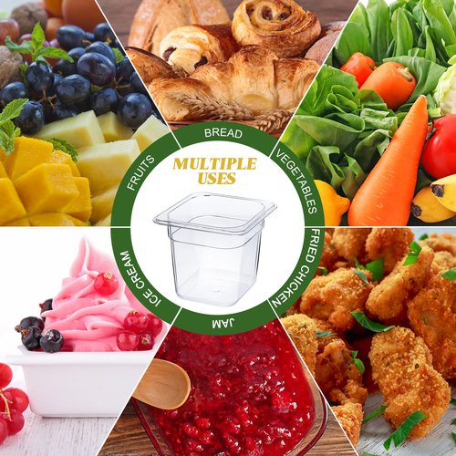Yinder 12 Pcs Plastic Clear Food Pans 1/6 Size Stackable Polycarbonate Food Containers with Capacity Indicator Restaurant Commercial Hotel Pan for Fruits Vegetables Beans Corns (6'' Deep)