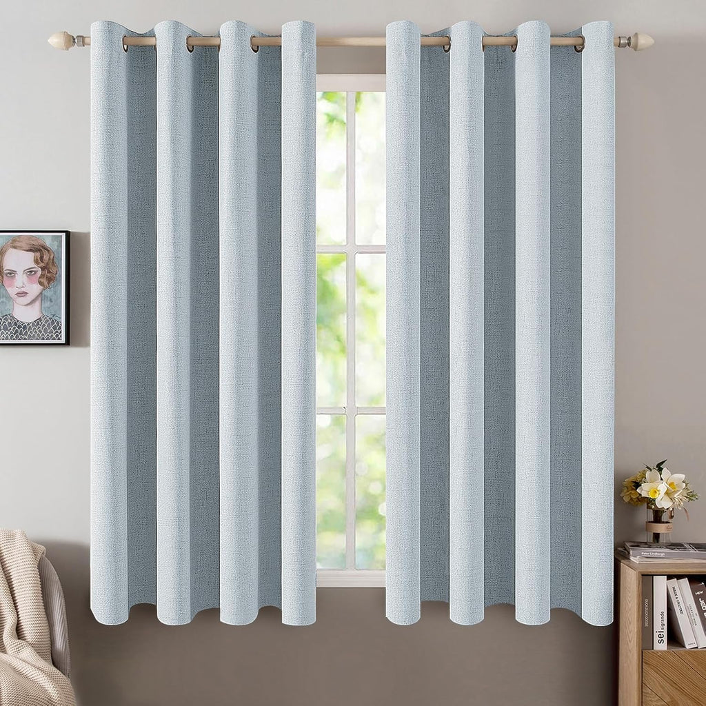 MIULEE Blackout Curtains - 100% Thermal Insulated Linen Textured Drapes | Chambray Blue, 52 x 63 Inch (2 Panels)