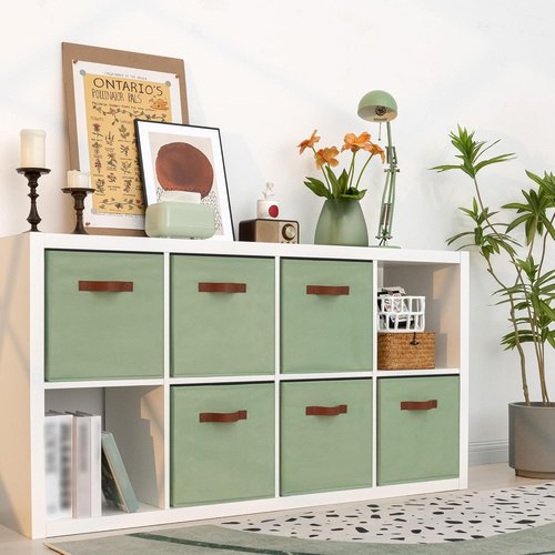 Granny Says 13-Inch Storage Cubes - Decorative Fabric Bins with PU Handles | Collapsible Sage Green 6-Pack