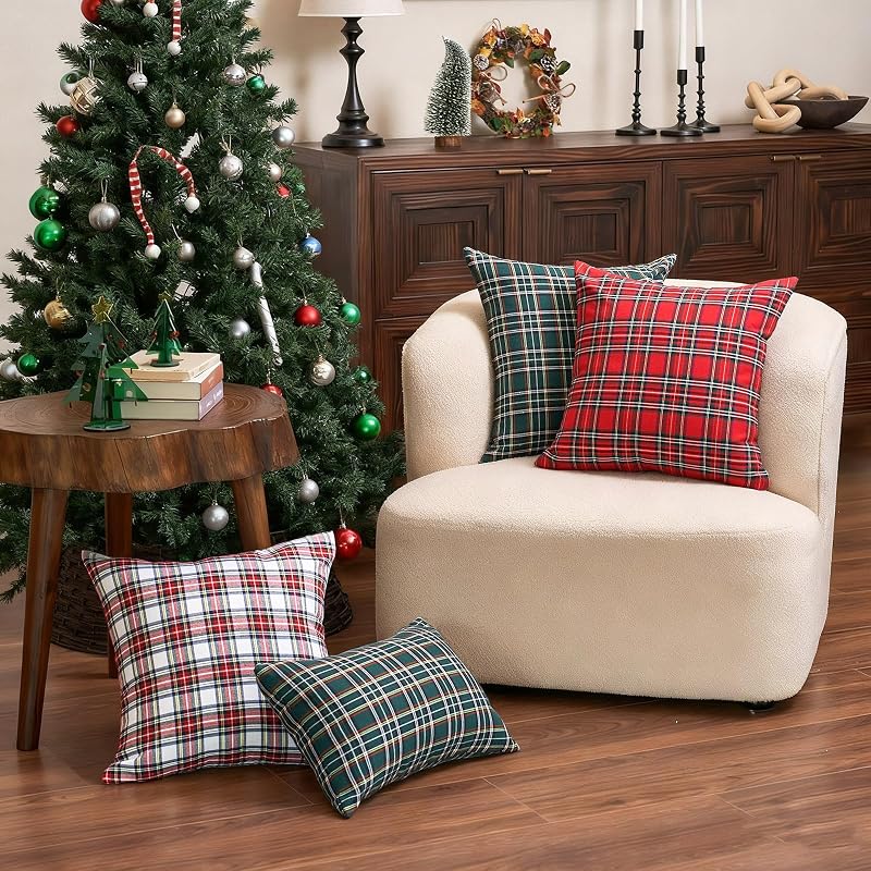 Red Tartan Plaid Christmas Outdoor Throw Pillow Covers 18x18 (Pack of 2) Variation of THIS listing