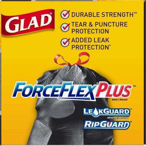 Glad Trash Bags - ForceFlexPlus 30 Gallon Large Drawstring Garbage Bags | 25 Count, Pack of 6