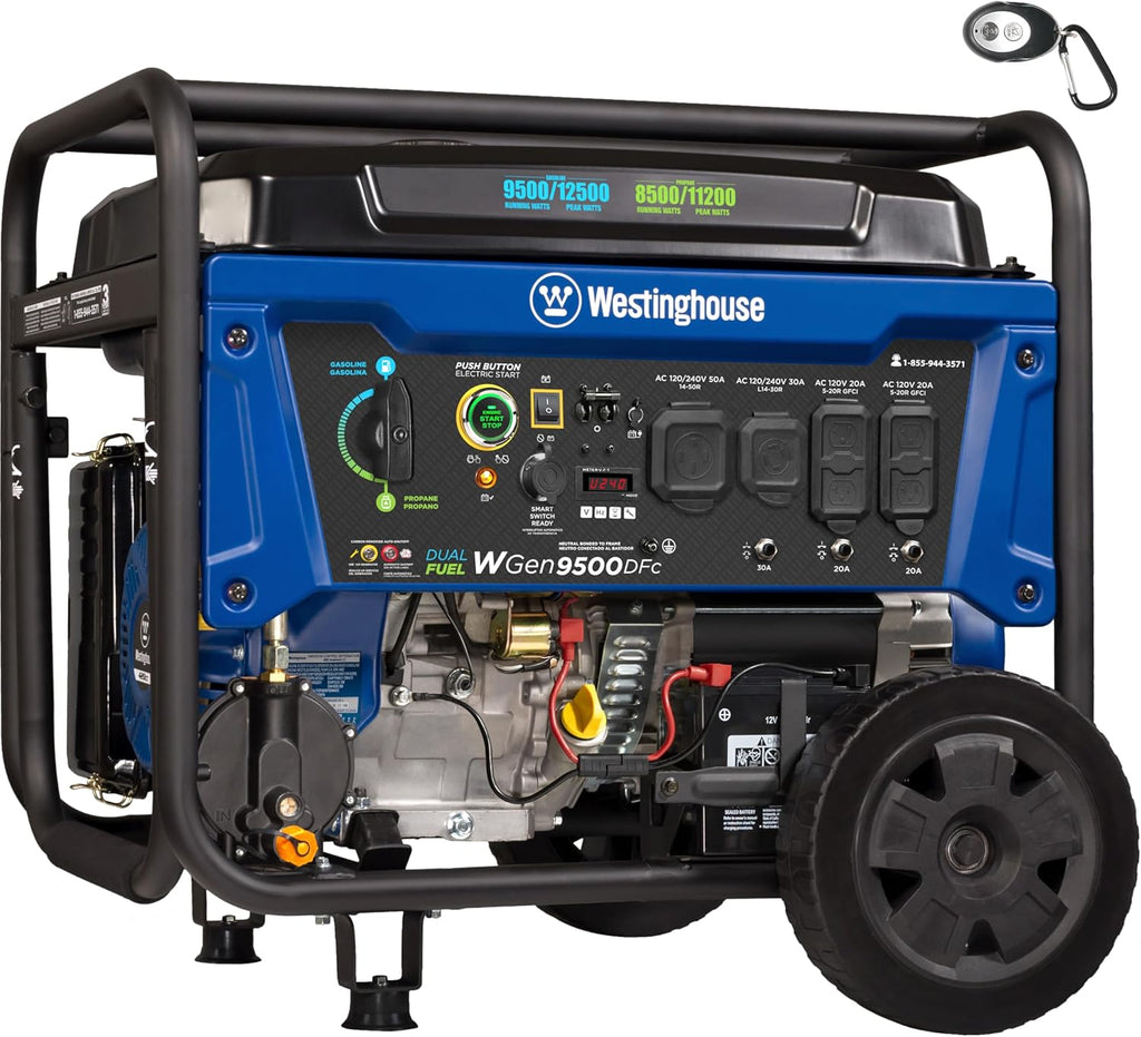 Westinghouse 12500 Peak Watt Portable Generator - Dual Fuel, Remote Start & CO Sensor Ready