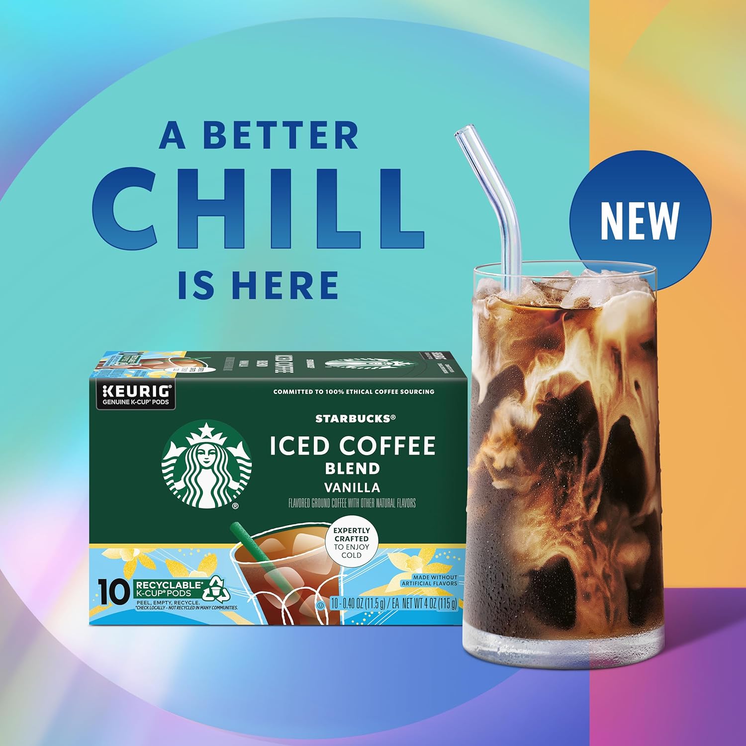Starbucks K-Cup Coffee Pods - Iced Coffee Blend with Vanilla Flavor | 100% Arabica, 60 Pods Total