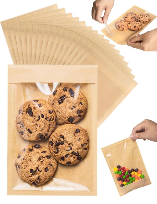 100 Pack Self Sealing Cookie Bags with Seal, 4x6 Inch Cookie Bags with Window for Gift Giving, Grease Resistant Bakery Treat Packaging for Candy, Snack, Scone, Brownie, Small Pastries and other Treats