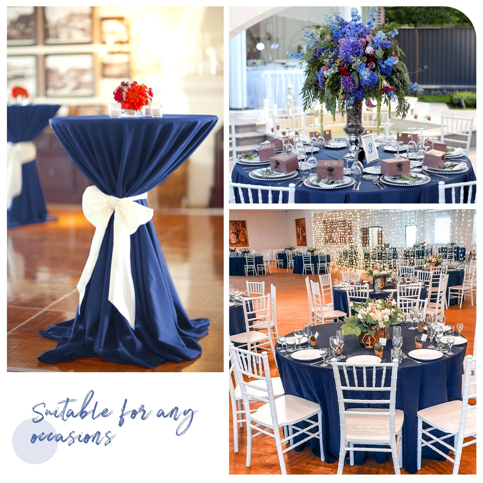 Teruntrue 10 Packs Premium Round Tablecloth 120 Inch Navy Blue Polyester Table Cloth Bulk Washable Fabric Tablecloths Cover for Wedding Party Banquet Buffet Holiday Dinner (120 Inch) TC534H