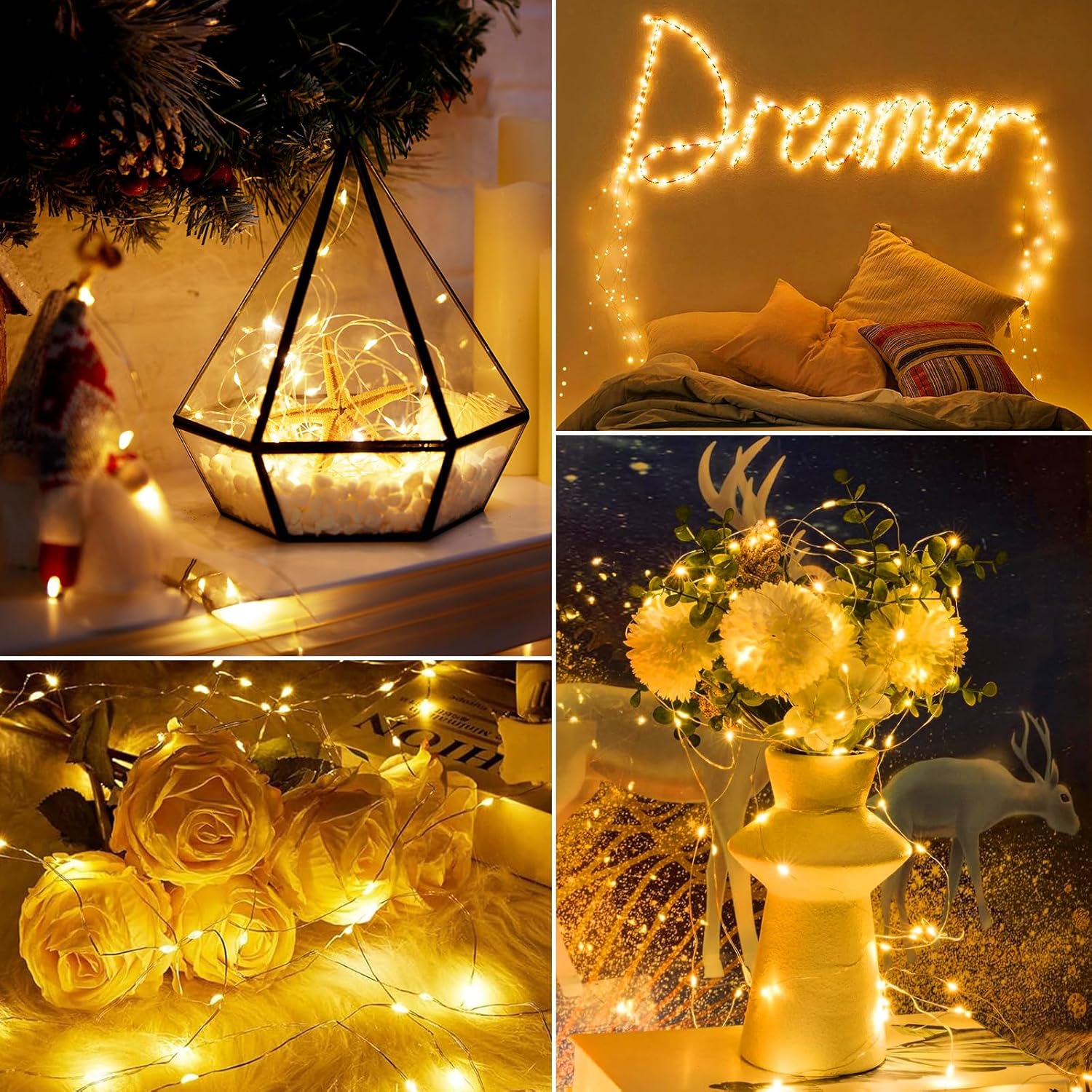 Minetom 12 Pack Battery Operated Fairy String Lights - 7ft Waterproof Silver Wire for DIY Crafts & Wedding Décor