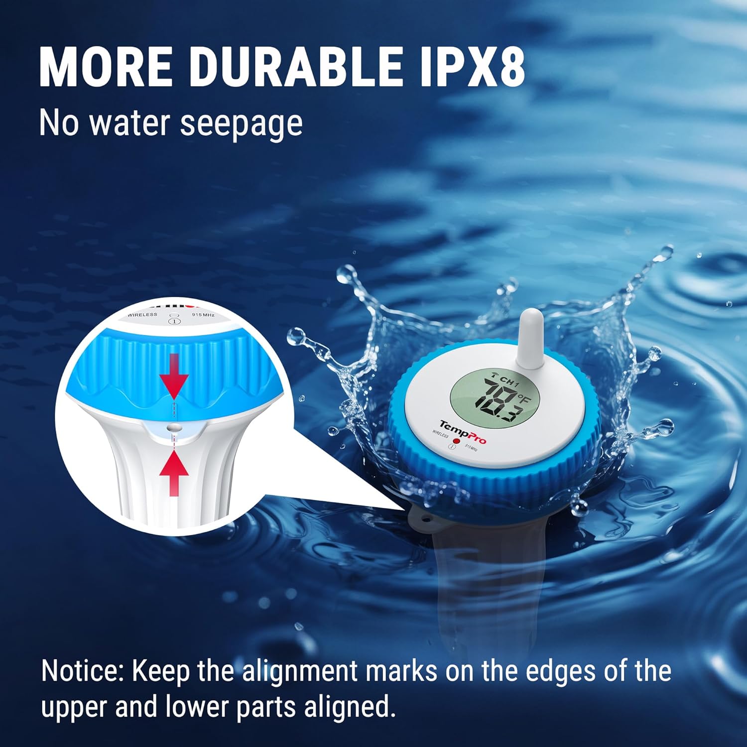 TempPro Waterproof Wireless Pool Thermometer - Easy Read Digital Floating Monitor for Pools, Hot Tubs & Ponds