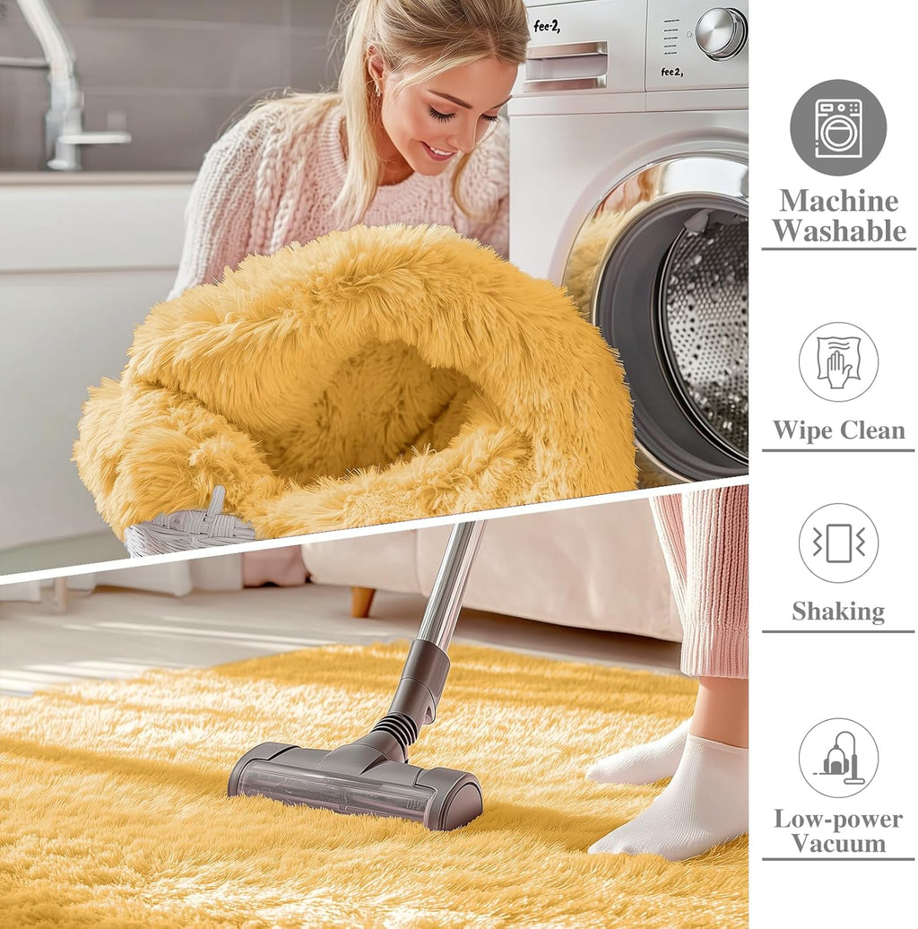 OLANLY Soft Fluffy Shaggy Bedside Rug - 3x5 Machine Washable Indoor Carpet in Mustard Yellow