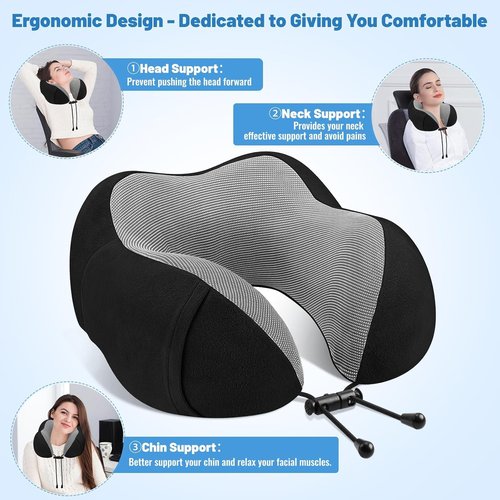 CloudBliss Travel Pillow - Premium Memory Foam Neck Support for Comfortable Sleep | Black