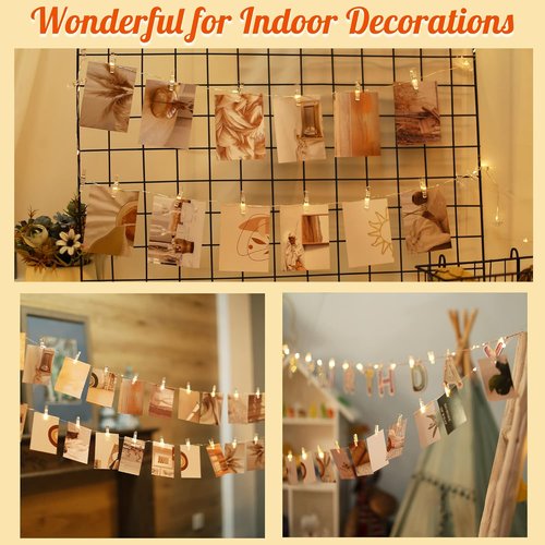 LUSHARBOR Fairy String Lights - 51 Clear Photo Clips for Battery Operated Room Decor | Ideal for Dorms & Bedrooms
