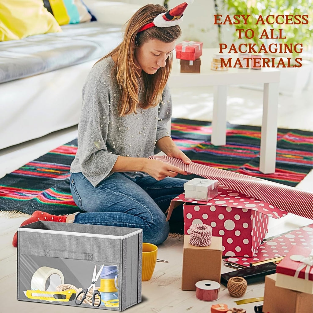 Skiennix Over Door Wrapping Paper Organizer - Light Grey Storage with 3 Removable Drawers & Side Pockets