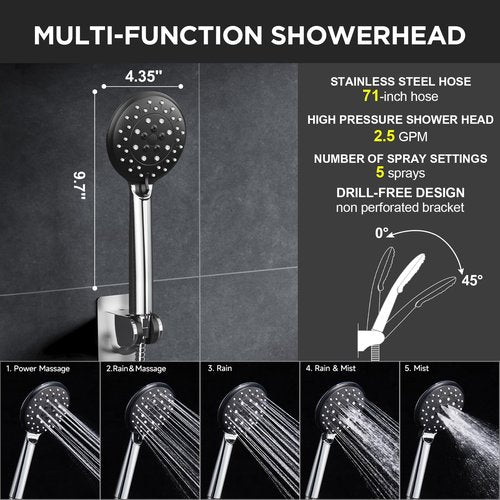 Veken 11.8" Rain Shower Head with Handheld, High Pressure Handheld Shower with Multi Spray Modes, Rainfall Combo with Metal Extension Arm, Detachable Dual Showerhead, Bathroom Decor, Chrome Silver