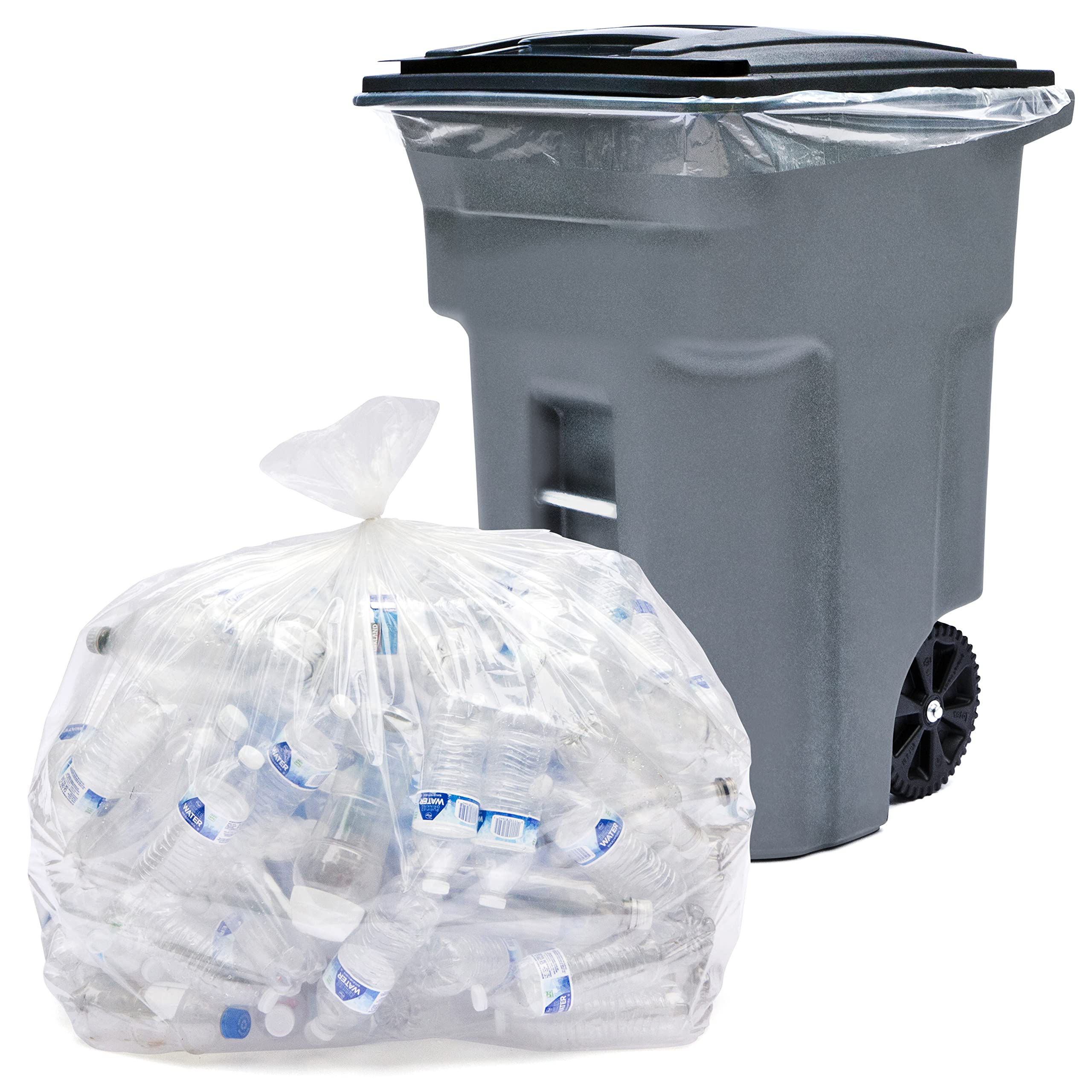 Tasker 64-65 Gallon Clear Trash Bags Heavy Duty, Recycling Bag (Huge 120 Count) 60 Gallon Clear Extra Large Recycling Garbage Bags