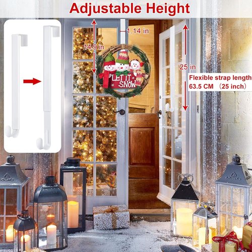 HEYHOUSE Wreath Hanger - Adjustable 14.9-25 Inch Metal Hook for Front Door | Supports 20 lbs Christmas Wreaths
