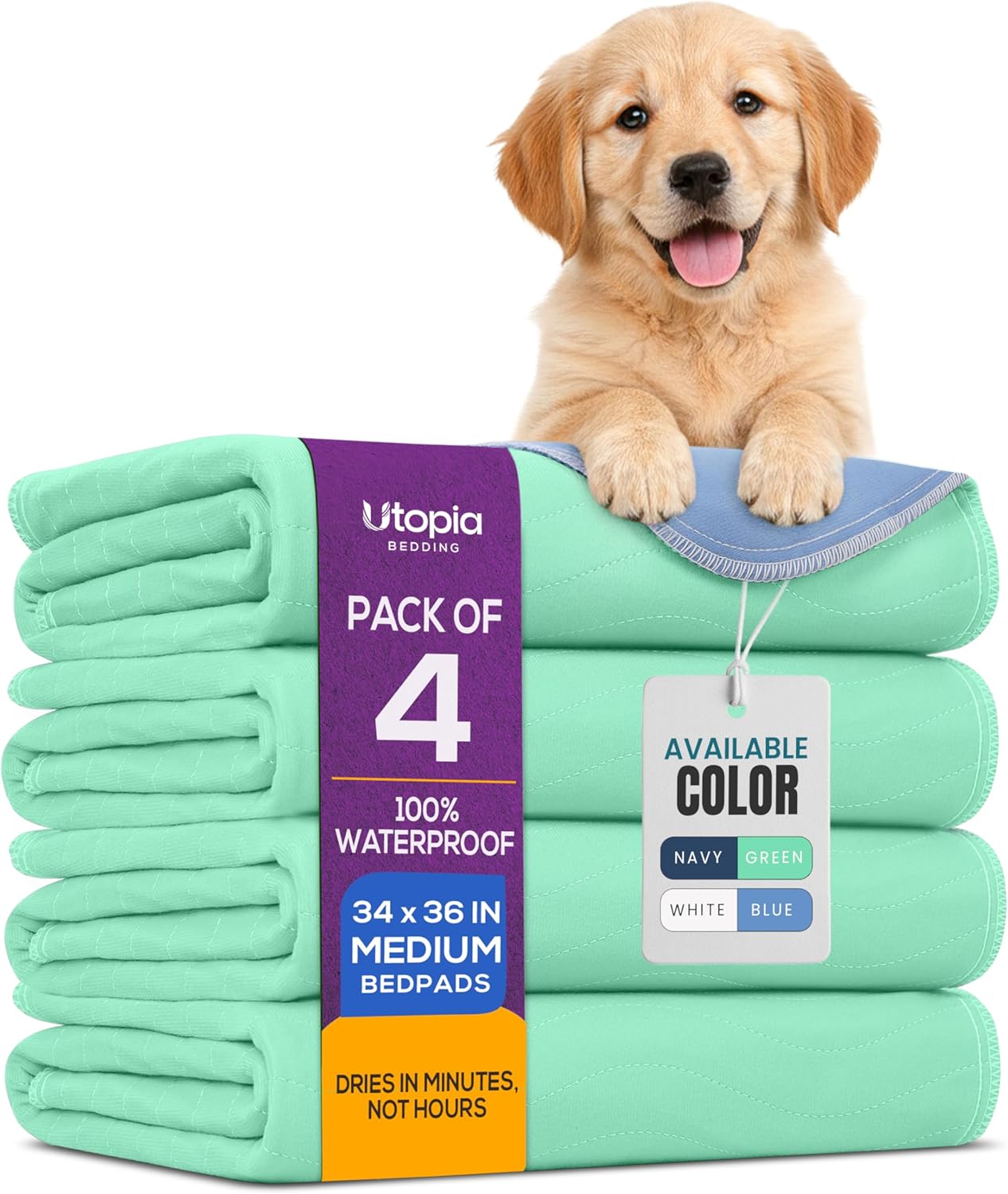 Utopia Bedding Washable Dog Pee Pads - Heavy Absorbency Incontinence Bed Pads | 34" x 36" (Pack of 4) - Waterproof for Pets & Adults