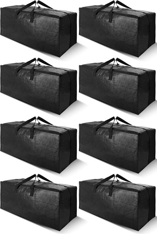 Cosy Family Extra Large Moving Bags - Heavy Duty Storage Totes with Backpack Straps & Strong Handles | Set of 8, Black