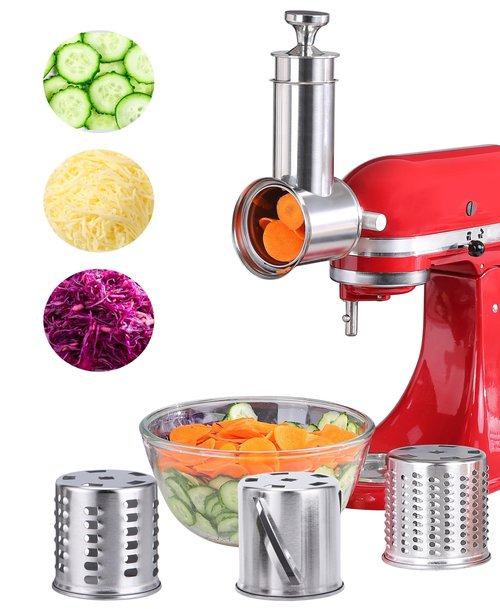 FavorKit Fresh Prep Slicer Shredder Attachment for KitchenAid Stand Mixers, Stainless Steel Large Salad Maker,Cheese Grater Accessories with 3 Thick Blades,Dishwasher Safe