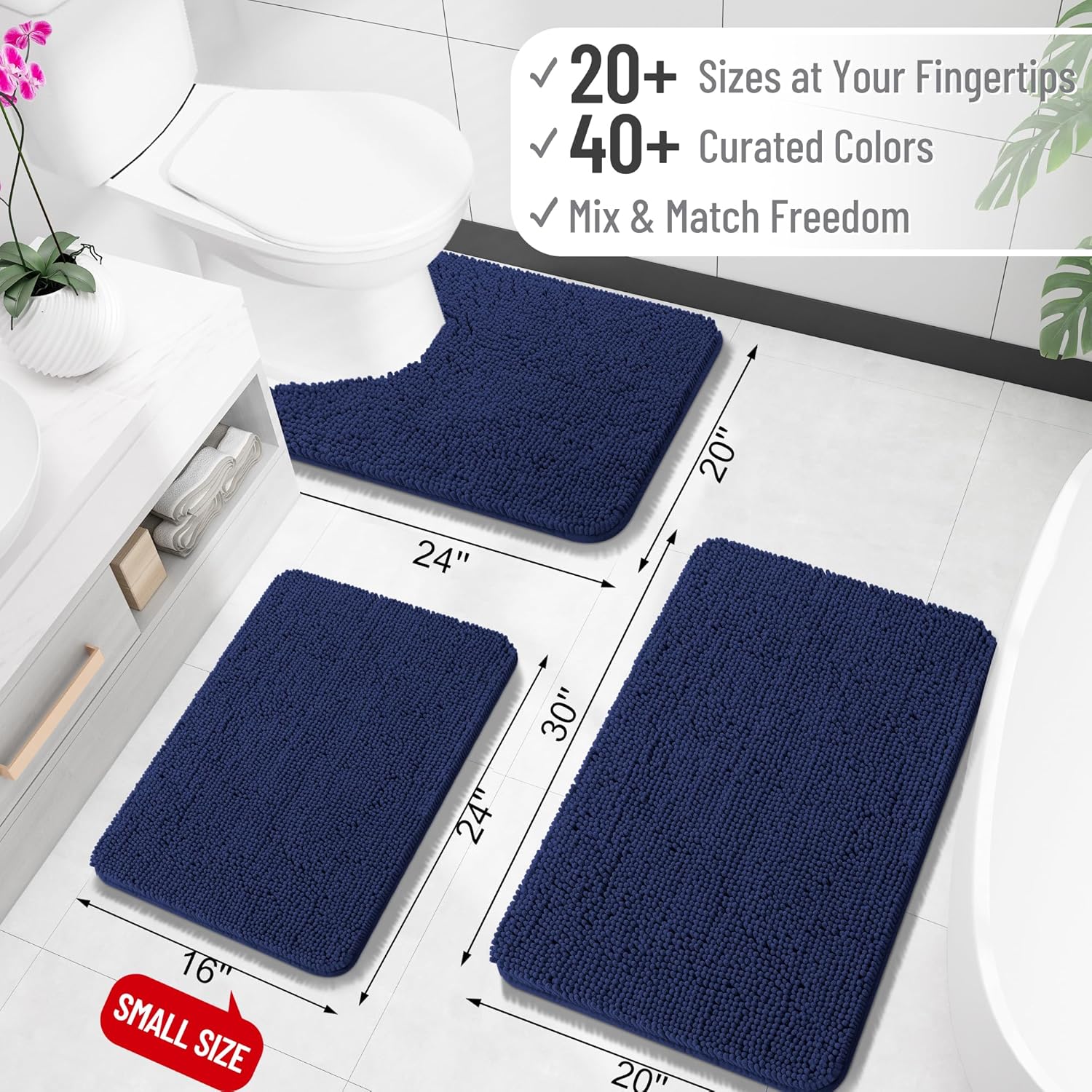 OLANLY Bathroom Runner Rugs - Soft Absorbent Chenille with Rubber Backing | Quick Dry, 47x20, Twilight Sapphire